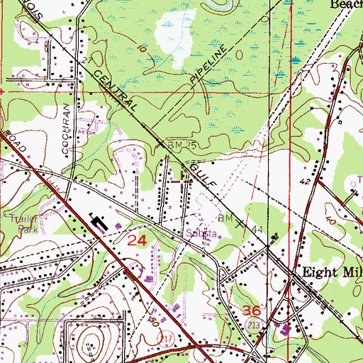 Topographic Map of City of Prichard, AL