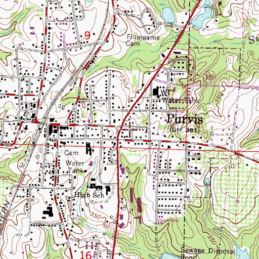 Topographic Map of City of Purvis, MS