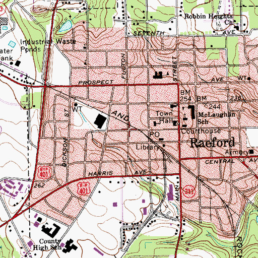 Topographic Map of City of Raeford, NC