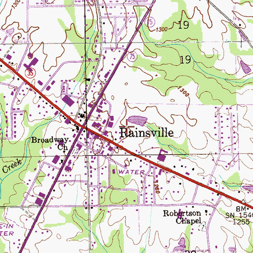 Topographic Map of City of Rainsville, AL