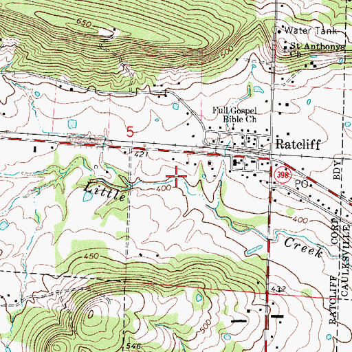 Topographic Map of City of Ratcliff, AR