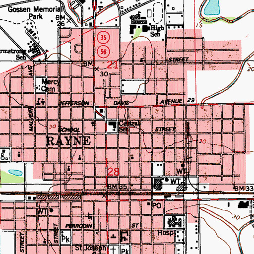 Topographic Map of City of Rayne, LA