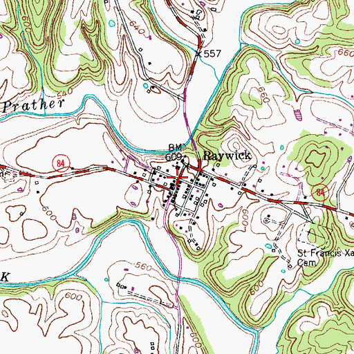 Topographic Map of City of Raywick, KY