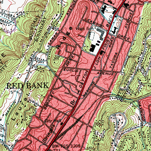 Topographic Map of City of Red Bank, TN