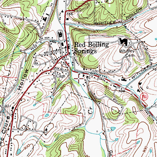 Topographic Map of City of Red Boiling Springs, TN