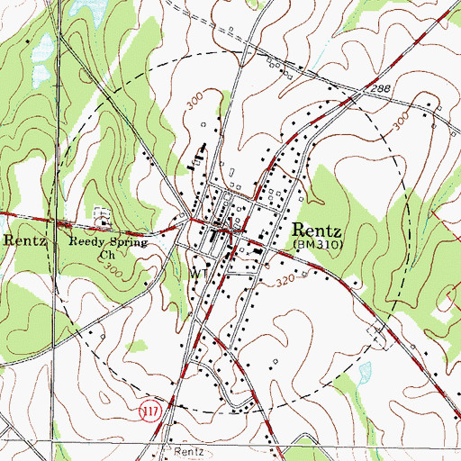 Topographic Map of City of Rentz, GA