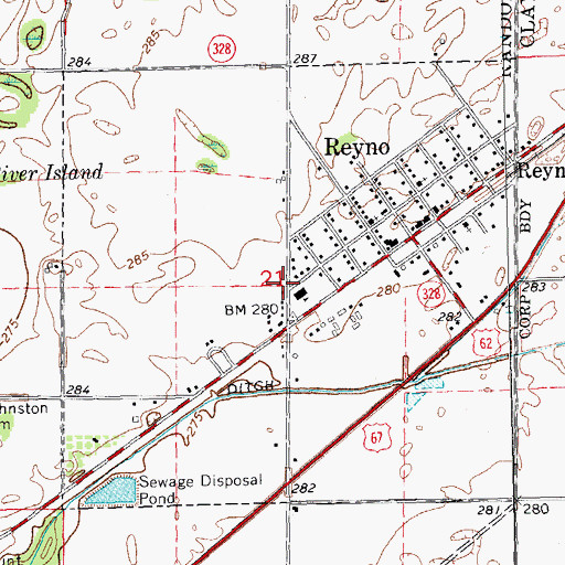 Topographic Map of City of Reyno, AR