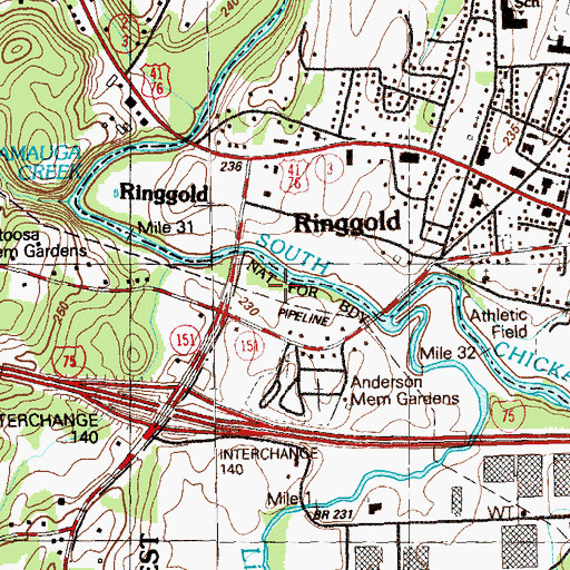 Topographic Map of City of Ringgold, GA