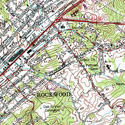 Topographic Map of City of Rockwood, TN