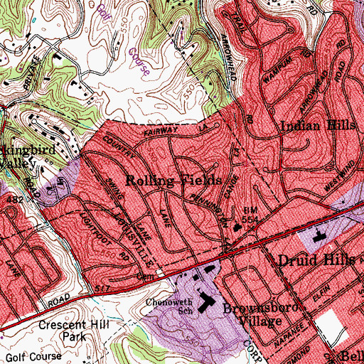 Topographic Map of City of Rolling Fields, KY