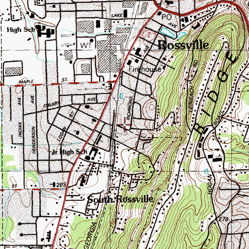 Topographic Map of City of Rossville, GA