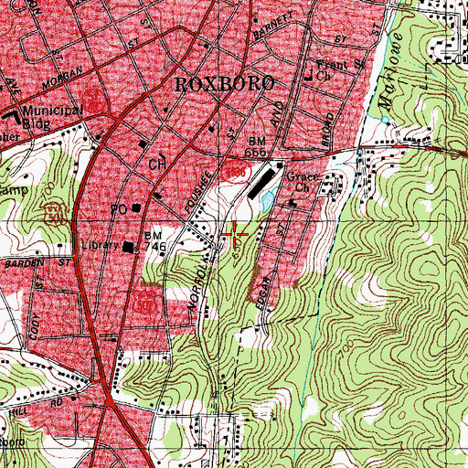 Topographic Map of City of Roxboro, NC