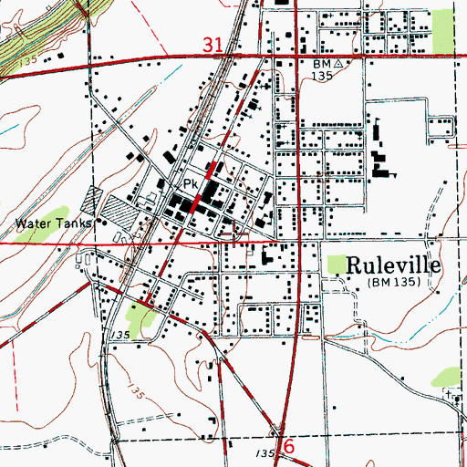 Topographic Map of City of Ruleville, MS