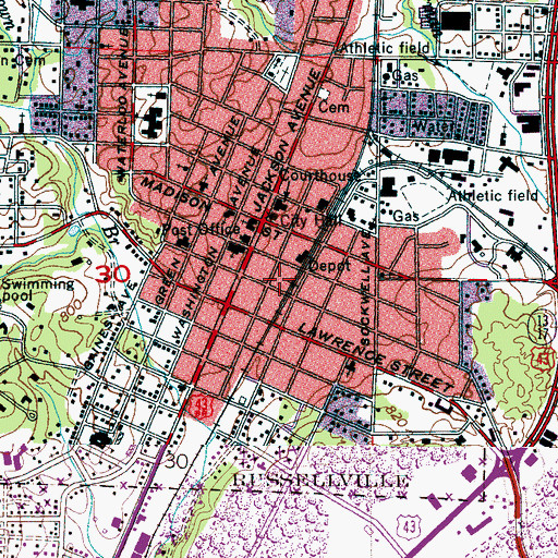 Topographic Map of City of Russellville, AL