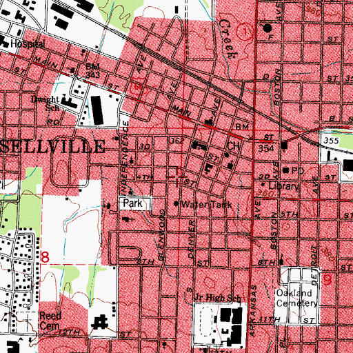 Topographic Map of City of Russellville, AR