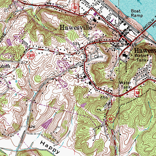 Topographic Map of City of Hawesville, KY