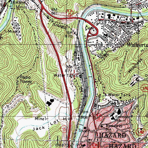 Topographic Map of City of Hazard, KY