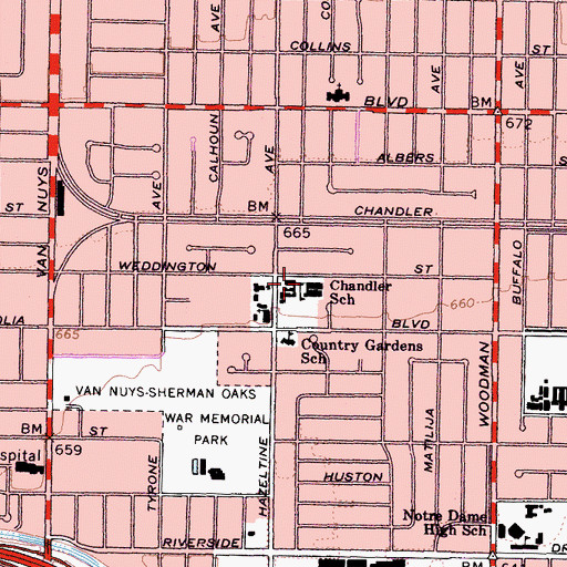 Topographic Map of Chandler Elementary School, CA