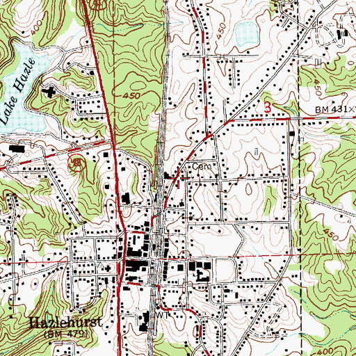 Topographic Map of City of Hazlehurst, MS