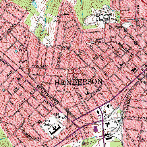 Topographic Map of City of Henderson, NC