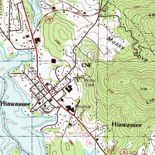 Topographic Map of City of Hiawassee, GA
