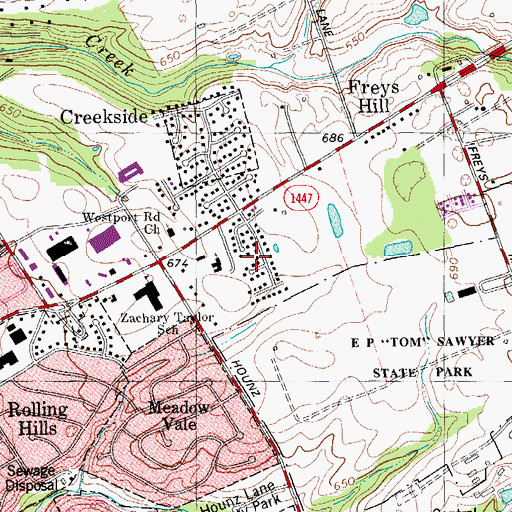 Topographic Map of City of Hickory Hill, KY