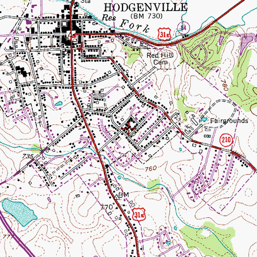 Topographic Map of City of Hodgenville, KY