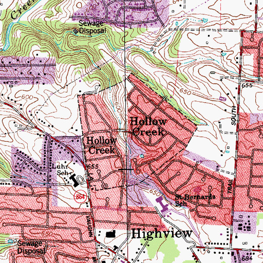 Topographic Map of City of Hollow Creek, KY