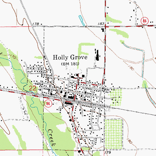 Topographic Map of City of Holly Grove, AR