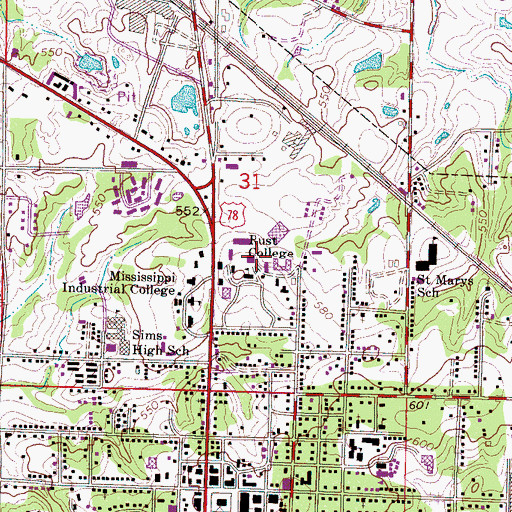 Topographic Map of City of Holly Springs, MS