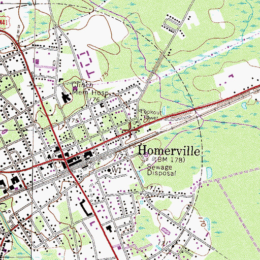 Topographic Map of City of Homerville, GA