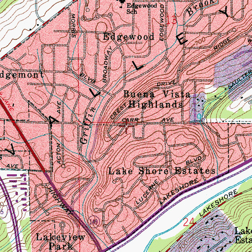 Topographic Map of City of Homewood, AL