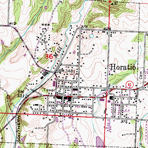 Topographic Map of City of Horatio, AR