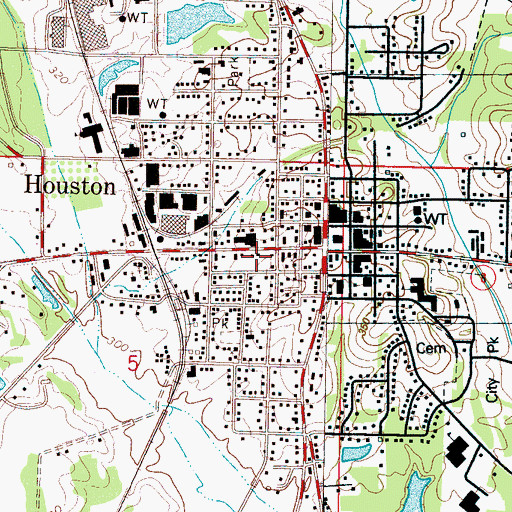 Topographic Map of City of Houston, MS