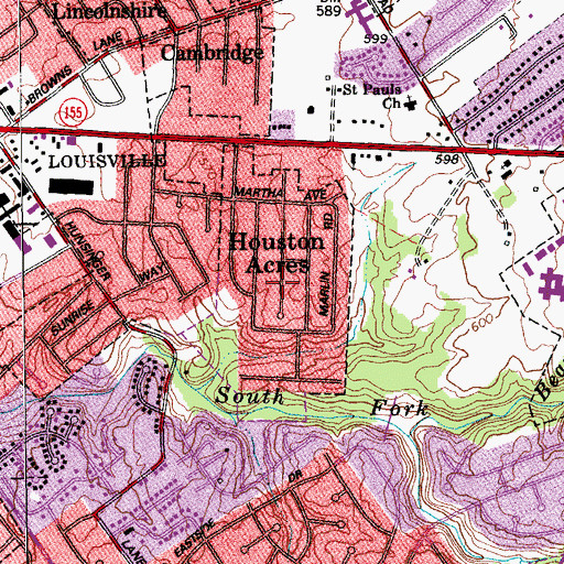 Topographic Map of City of Houston Acres, KY