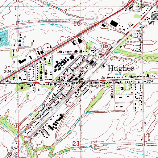 Topographic Map of City of Hughes, AR