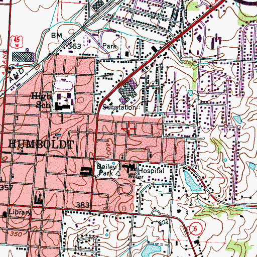 Topographic Map of City of Humboldt, TN