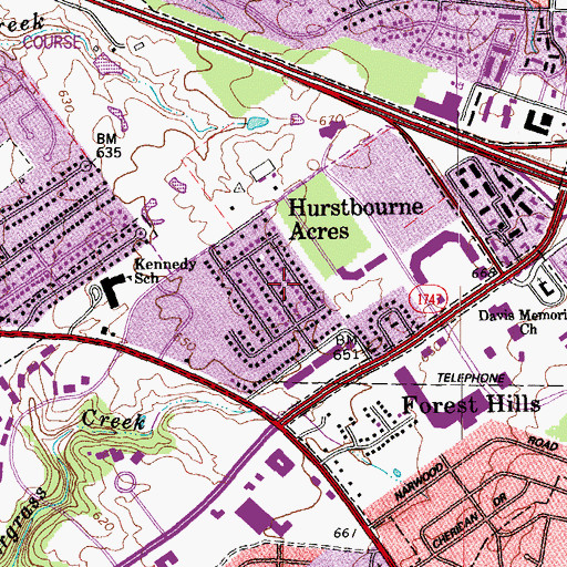 Topographic Map of City of Hurstbourne Acres, KY