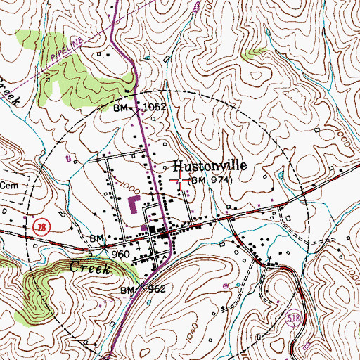 Topographic Map of City of Hustonville, KY