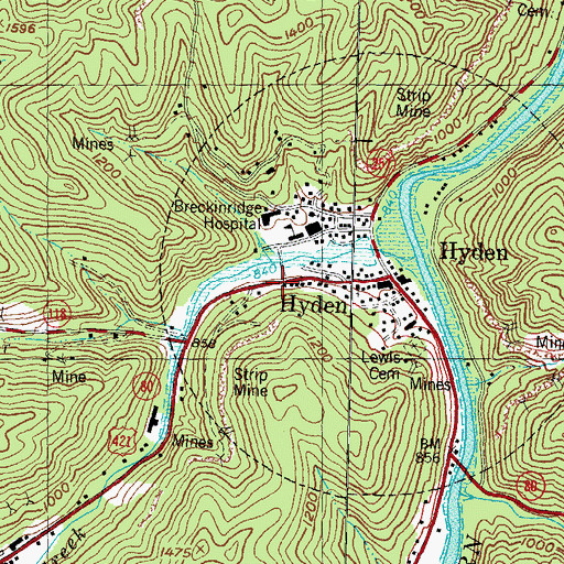 Topographic Map of City of Hyden, KY