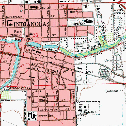 Topographic Map of City of Indianola, MS