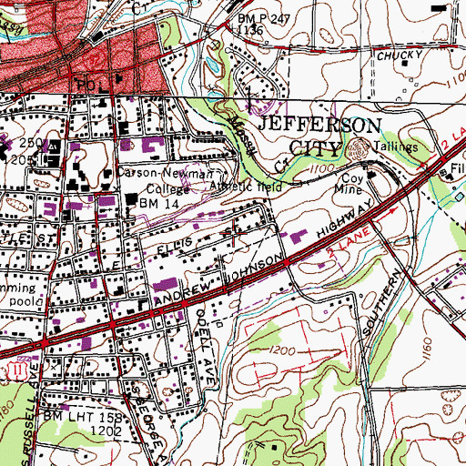 Topographic Map of City of Jefferson City, TN