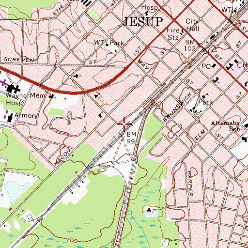 Topographic Map of City of Jesup, GA