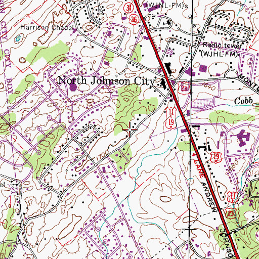 Topographic Map of City of Johnson City, TN