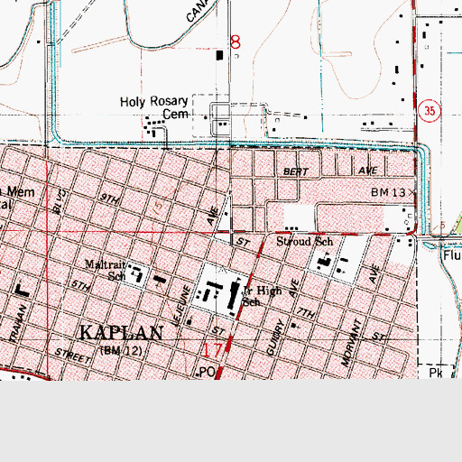 Topographic Map of City of Kaplan, LA