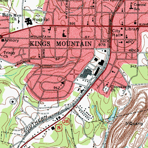 Topographic Map of City of Kings Mountain, NC