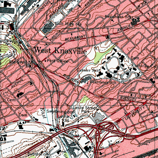 Topographic Map of City of Knoxville, TN