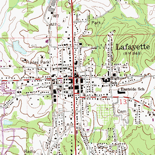 Topographic Map of City of La Fayette, AL