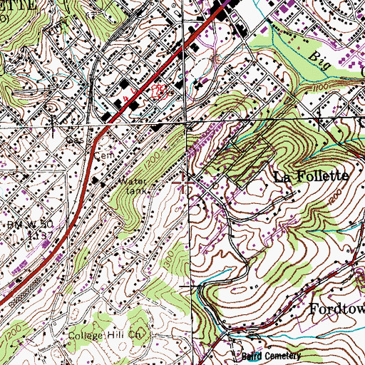 Topographic Map of City of La Follette, TN