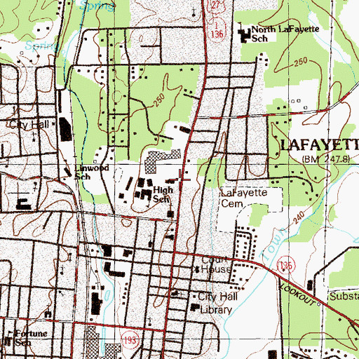 Topographic Map of City of LaFayette, GA